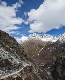 Scenic view of snowcapped mountains against sky