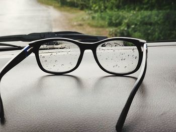 Close-up of eyeglasses on sunglasses