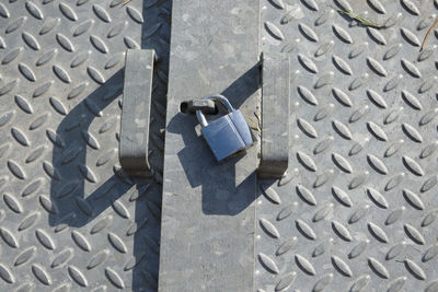 High angle view of metal container on sunny day