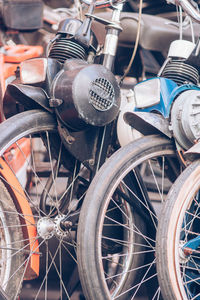 Close-up of old bicycle wheel