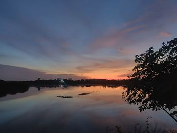 Scenic view of lake against sky during sunset