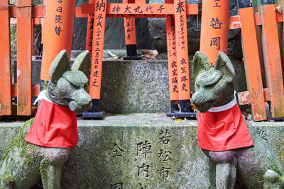 Rear view of friends at temple