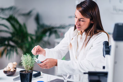 Woman working on table