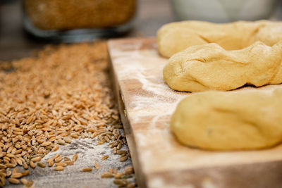 High angle view of bread in container on table