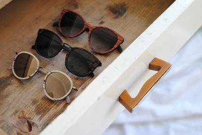 High angle view of sunglasses on table