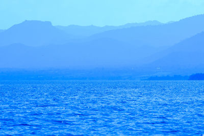 Scenic view of sea against clear blue sky