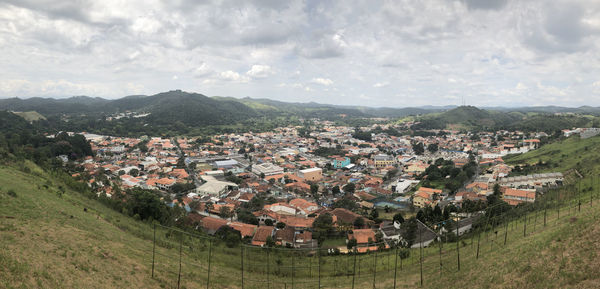 High angle view of townscape against sky