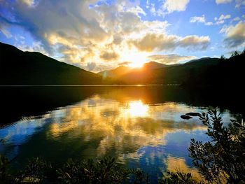 Scenic view of lake against sky during sunset