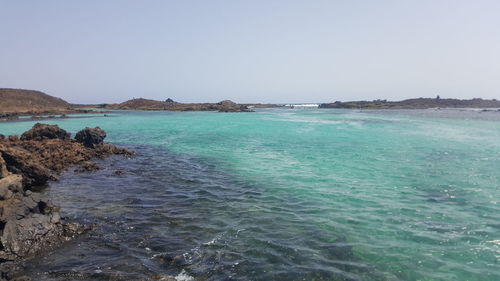 Scenic view of sea against clear sky