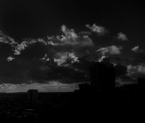 View of cityscape against cloudy sky