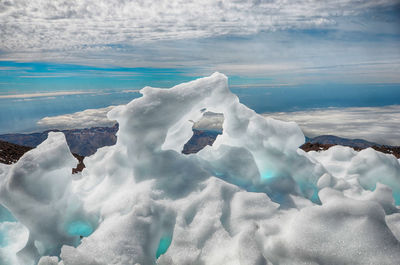 Snow covered landscape against sky