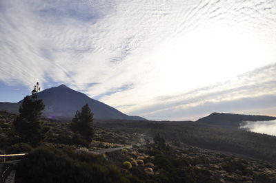 Scenic view of mountains against sky during sunset