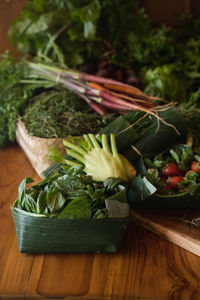 High angle view of vegetables on cutting board