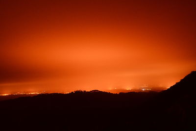 Scenic view of silhouette mountain against sky during sunset