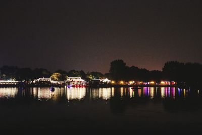 Reflection of illuminated buildings in water