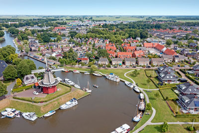 Aerial from the city dokkum in the netherlands