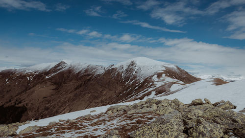 Scenic view of snowcapped mountains against sky