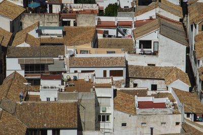 High angle view of buildings in city