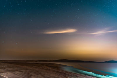 Scenic view of sea against sky at night