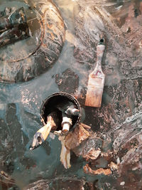 High angle view of man swimming in water