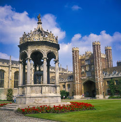 Low angle view of historical building against blue sky