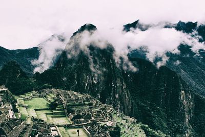 High angle view of buildings in mountains