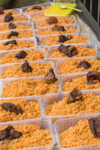 High angle view of food for sale at market