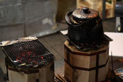 High angle view of meat on table