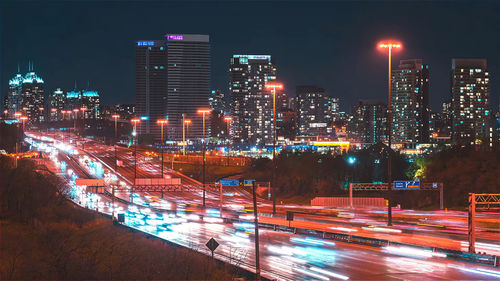 High angle view of illuminated city at night.toronto city,cannada