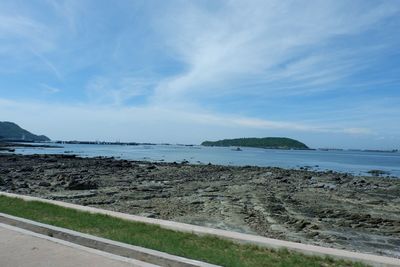 Scenic view of sea against blue sky