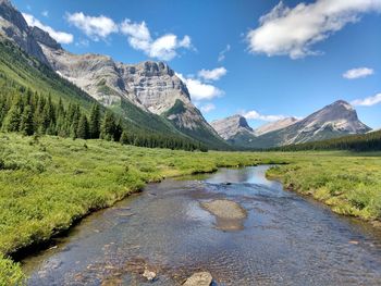 Stream against mountains