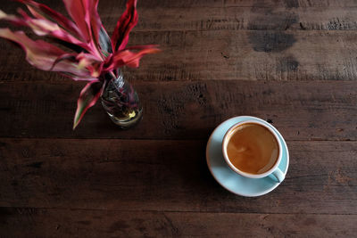 Directly above shot of coffee cup on table