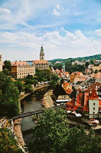 High angle view of river along buildings