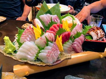 Close-up of sushi served on table