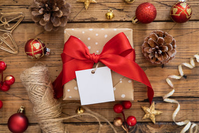 Directly above shot of christmas decorations on table