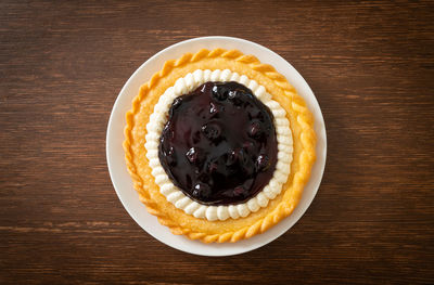 High angle view of dessert on table