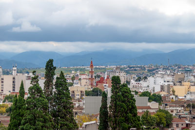 High angle view of townscape against sky