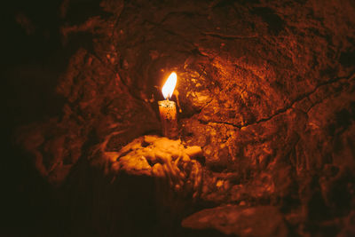 Close-up of illuminated fire at night