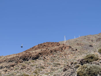 Scenic view of mountain against clear blue sky