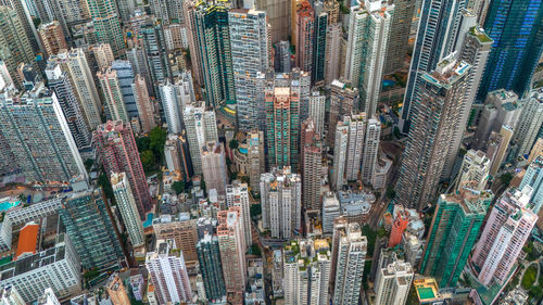 High angle view of buildings in city