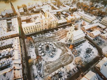 Aerial view of city during winter