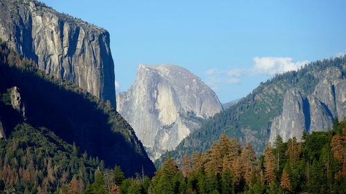Scenic view of cathedral rocks at yosemite national park against sky