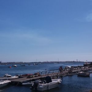 Boats moored at harbor