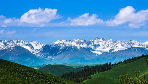 Scenic view of snowcapped mountains against sky