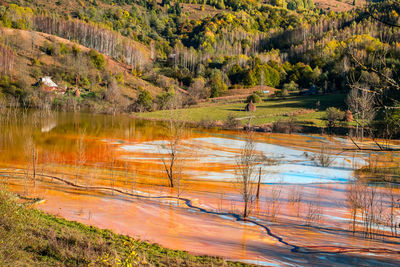 Lake with toxic waste water, mining chemical residuals, mud. ecological bomb, geamana, romania