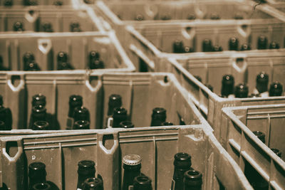 Full frame shot of beer bottles