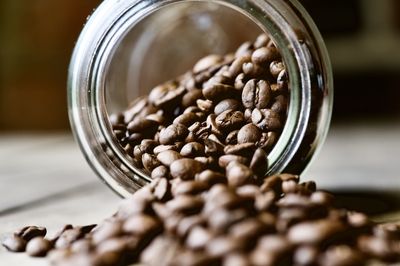 Close-up of coffee beans in glass