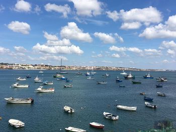 High angle view of boats in sea