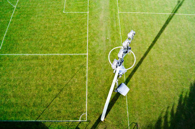 High angle view of security camera on playing field