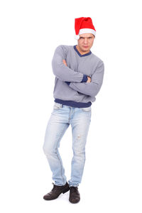 Portrait of man standing against white background
